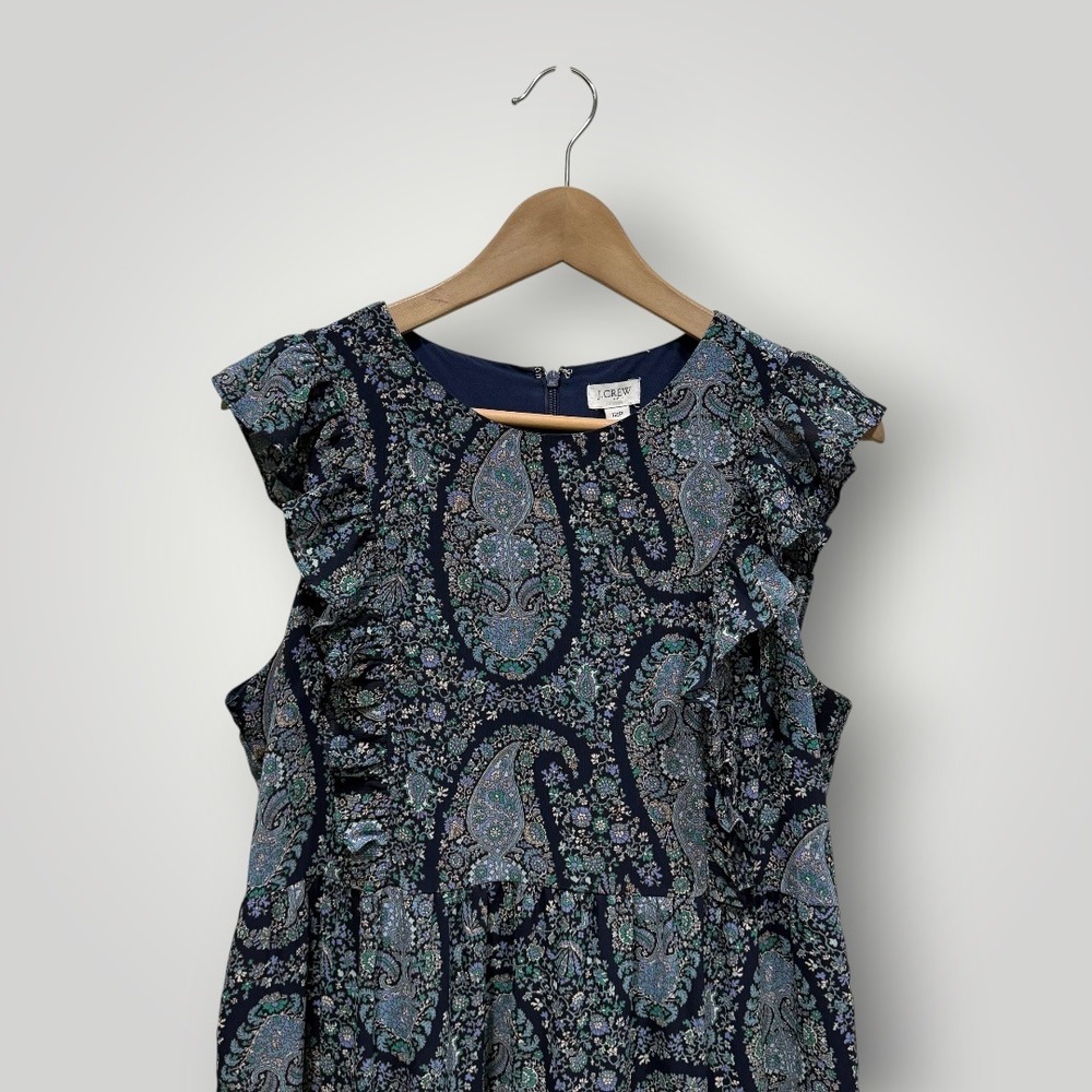 J.Crew Womens Blue Paisley Tiered Ruffle Midi Dress B0664 Size 12P Petite - Picture 3 of 12